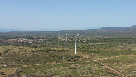 Green-energy-wind-turbines-France-the-corbieres-aerial-sunny-day-renewable
